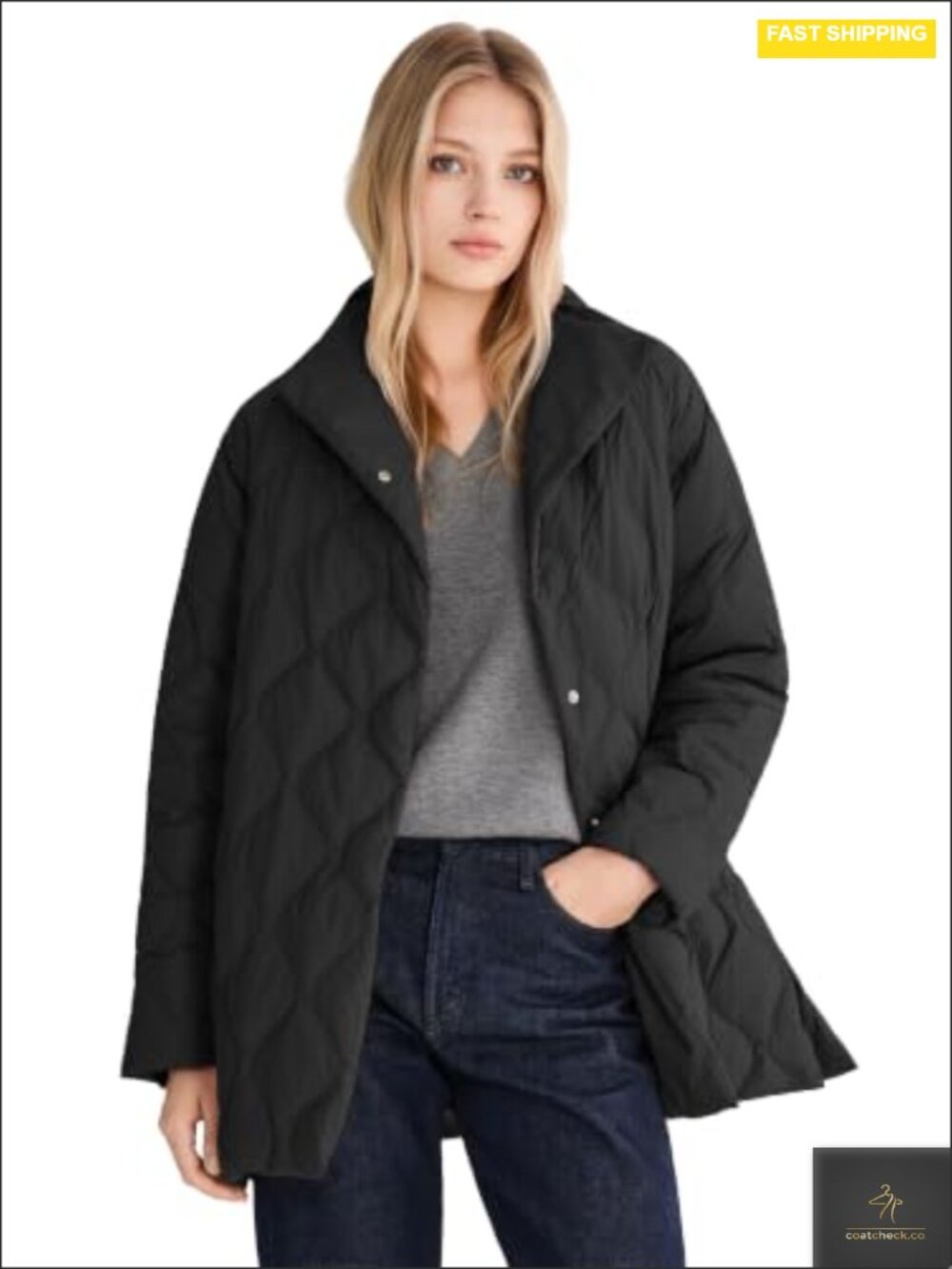 Oversized Quilted Puffer Jacket Lightweight Down Coat Snap Front